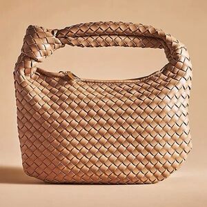 Anthropologie Woven Knot Shoulder Hobo Bag, Tan Mini